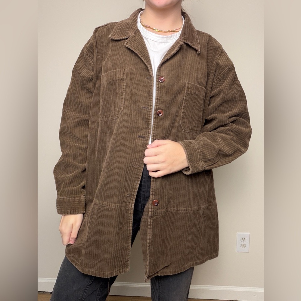 vintage brown corduroy shacket jacket button down with collar - fits XL